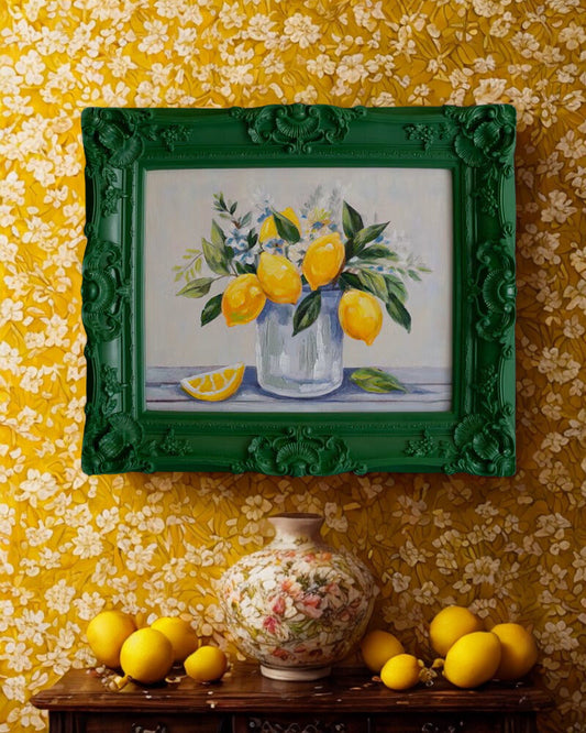 Lemon Painting in Green Frame