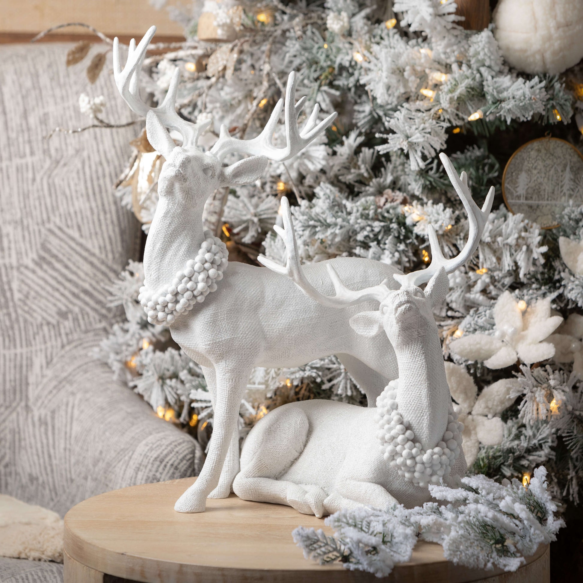 Frosted Deer Figurine Pair