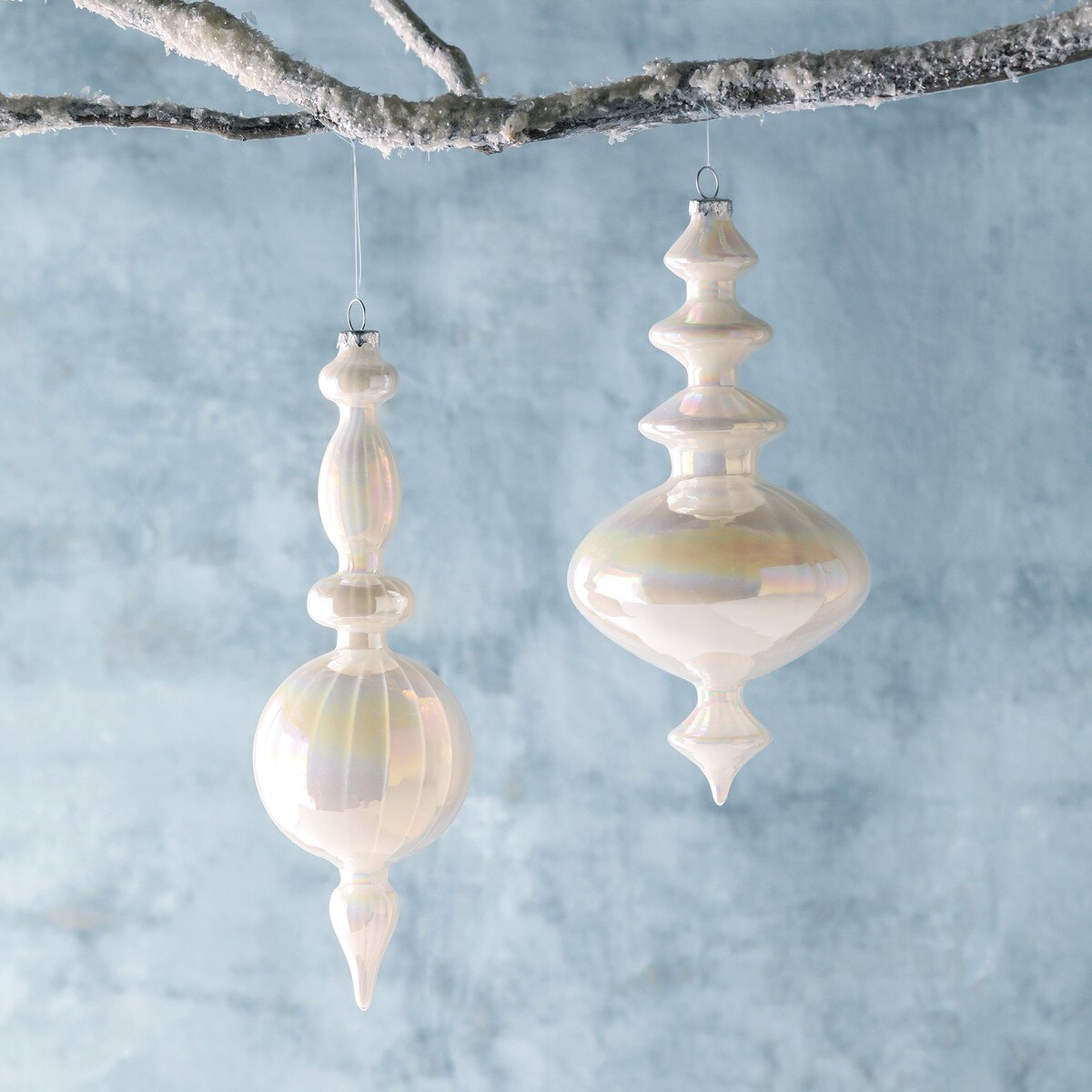 Frosty Pearl Glass Finial Ornaments - Set of 6