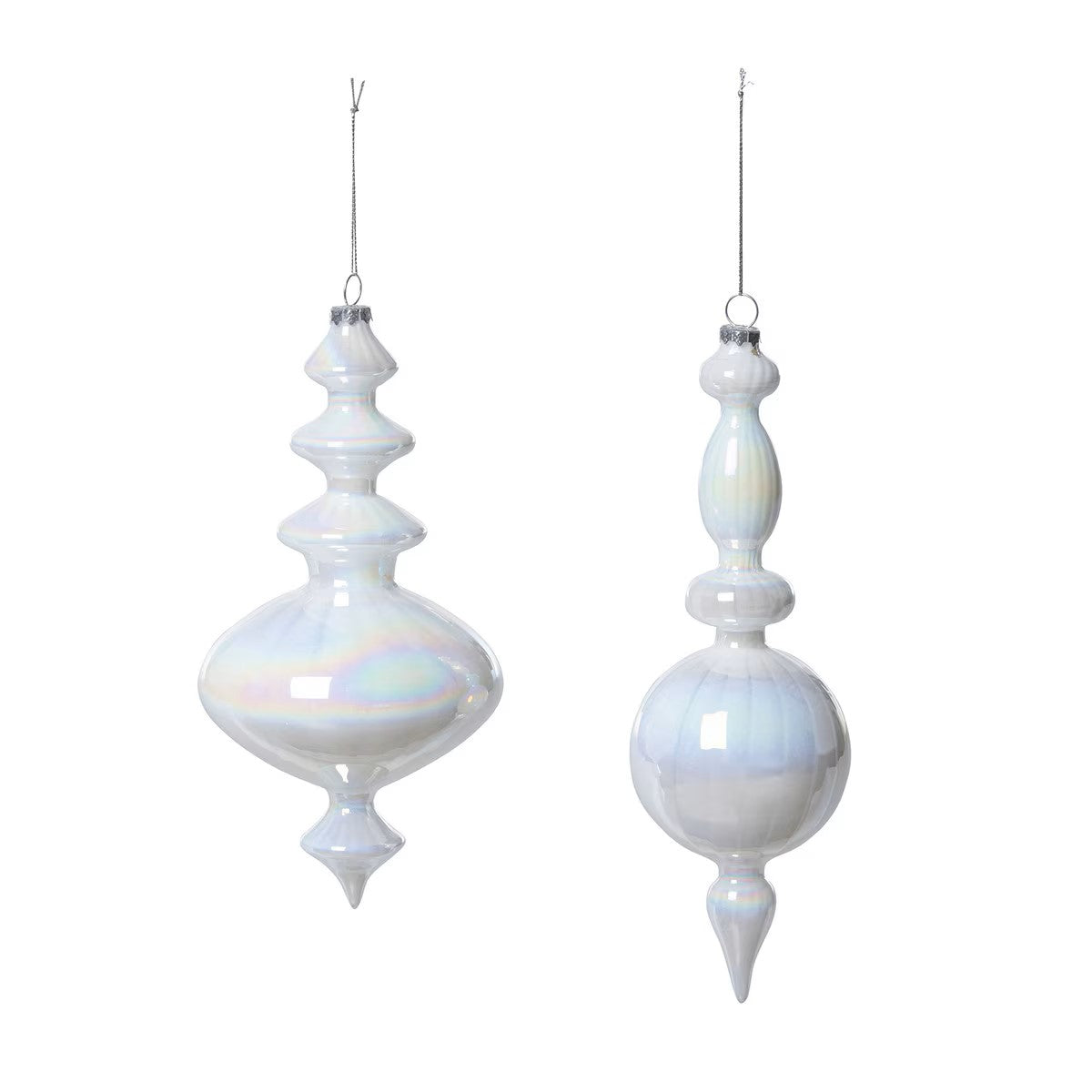 Frosty Pearl Glass Finial Ornaments - Set of 6