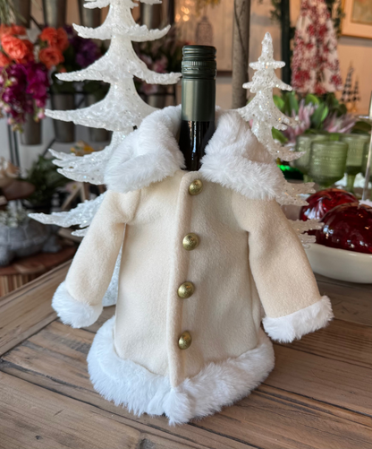White Fur Trim Coat Wine Cozy