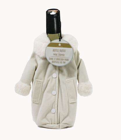 White Fur Trim Coat Wine Cozy