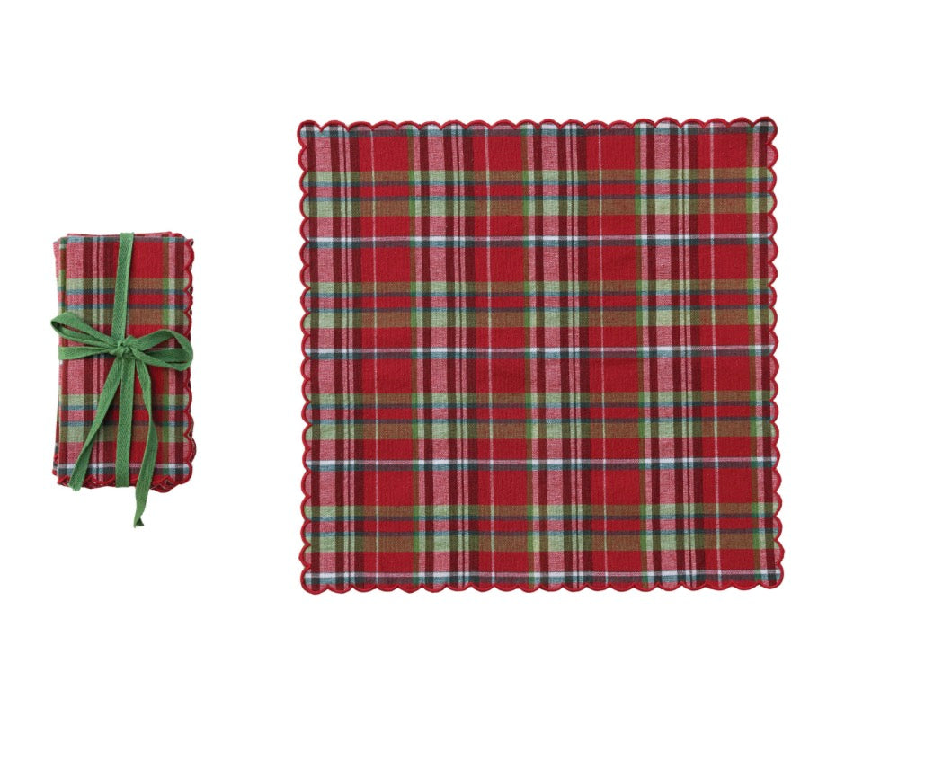 Scalloped Plaid Napkins S/4