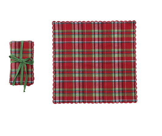 Scalloped Plaid Napkins S/4