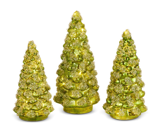 Lighted Green Trees s/3