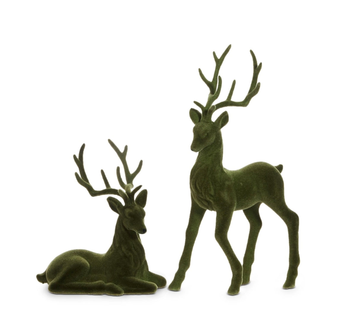 Green Flocked Deer - Set of 2
