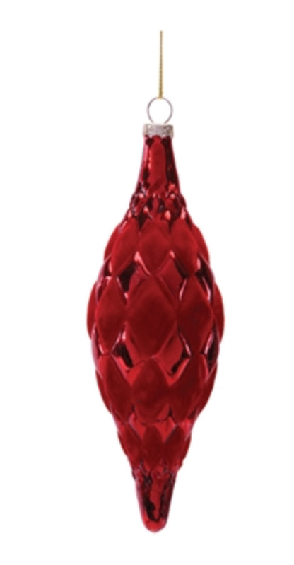 Drop Ornament in Red 6.5” Glass