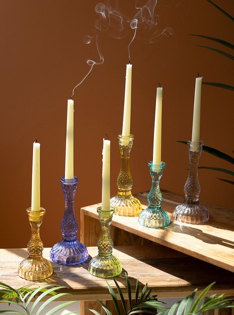 Glass Taper Candle Holders - Set of 6