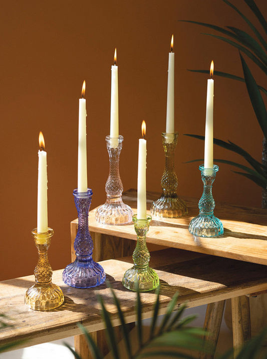 Glass Taper Candle Holders - Set of 6