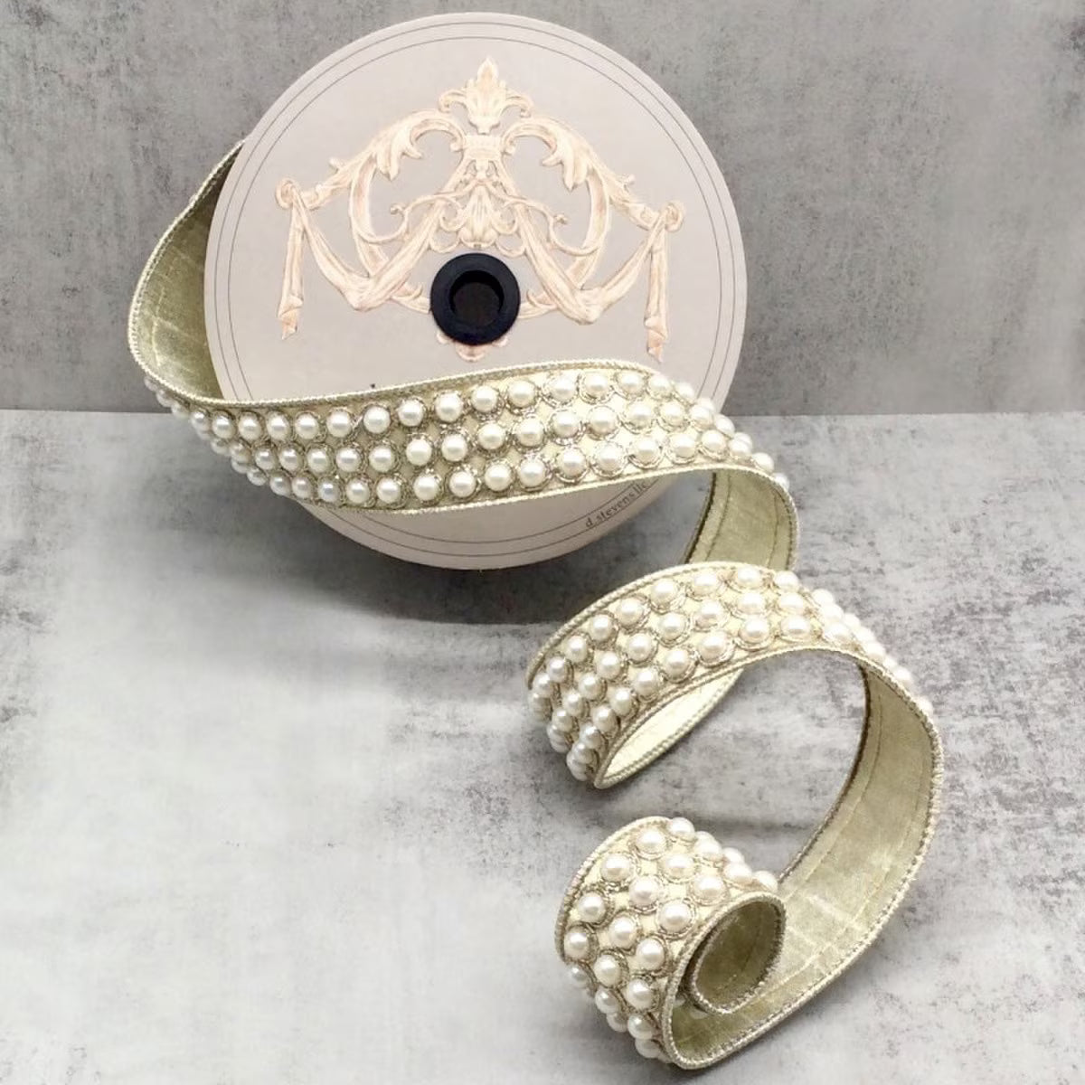 Gold w/ Pearls Ribbon - 5yds