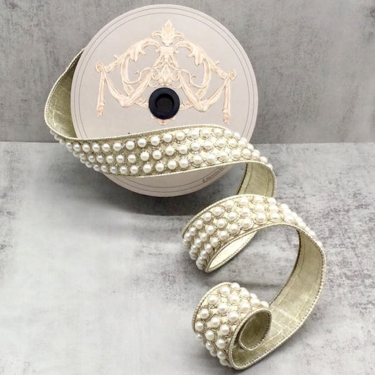 Gold w/ Pearls Ribbon - 5yds