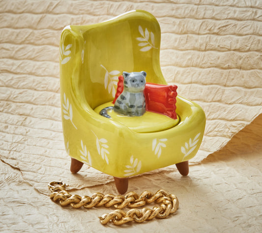 Gray Cat Chair Trinket Box