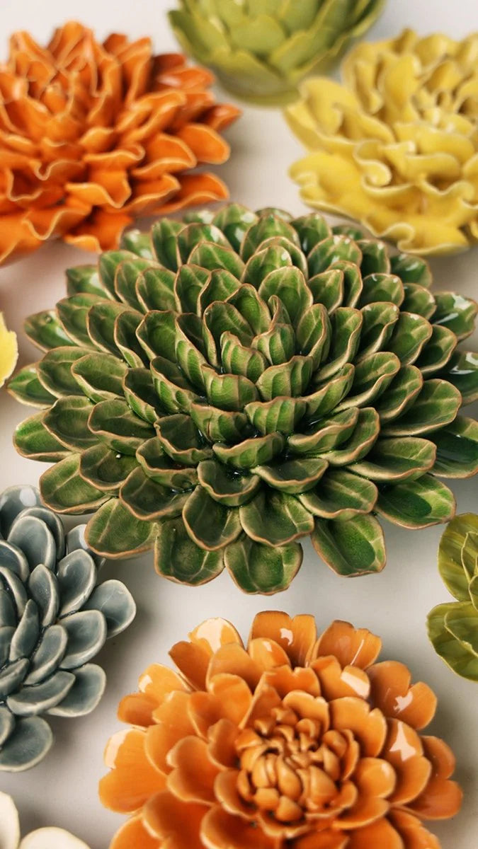 Green Unicorn Zinnia Ceramic Wall Flower