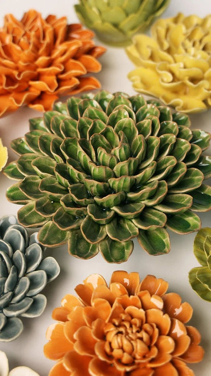 Green Unicorn Zinnia Ceramic Wall Flower