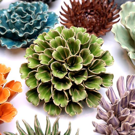 Green Polyp Ceramic Wall Flower - Large