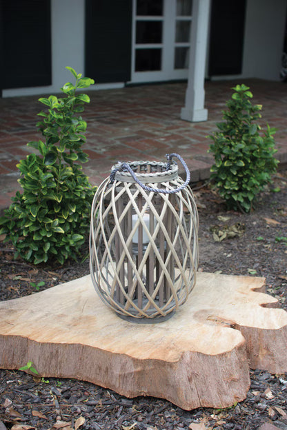 Grey Willow Lantern w/ Glass Insert - Small