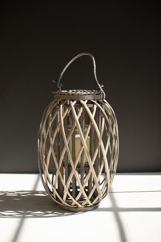 Grey Willow Lantern w/ Glass Insert - Small
