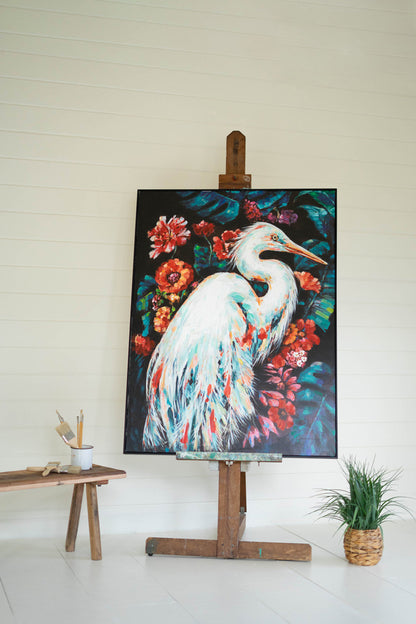 Framed Heron Oil Painting