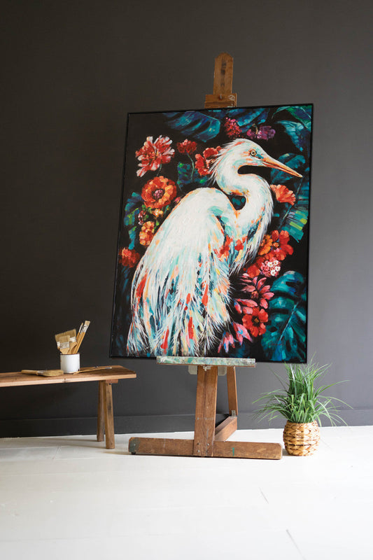 Framed Heron Oil Painting