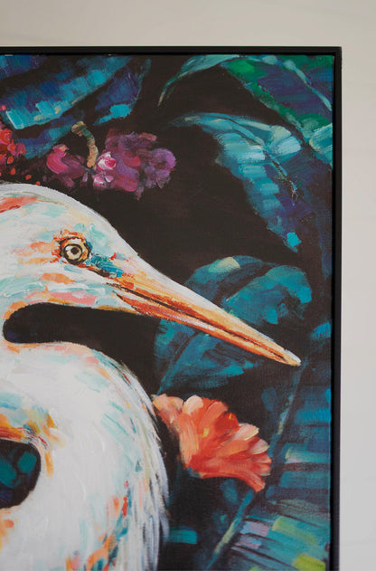 Framed Heron Oil Painting