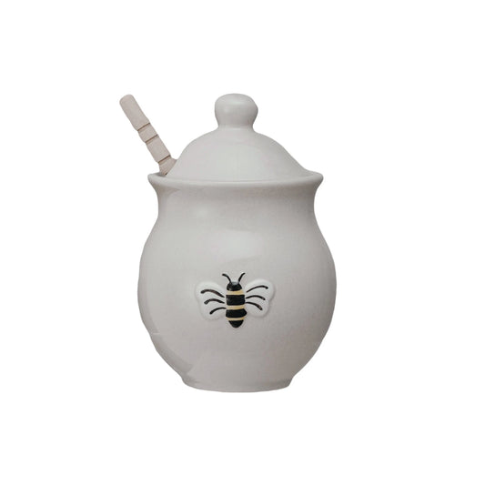Honey Jar w/ Bee and Wood Dipper