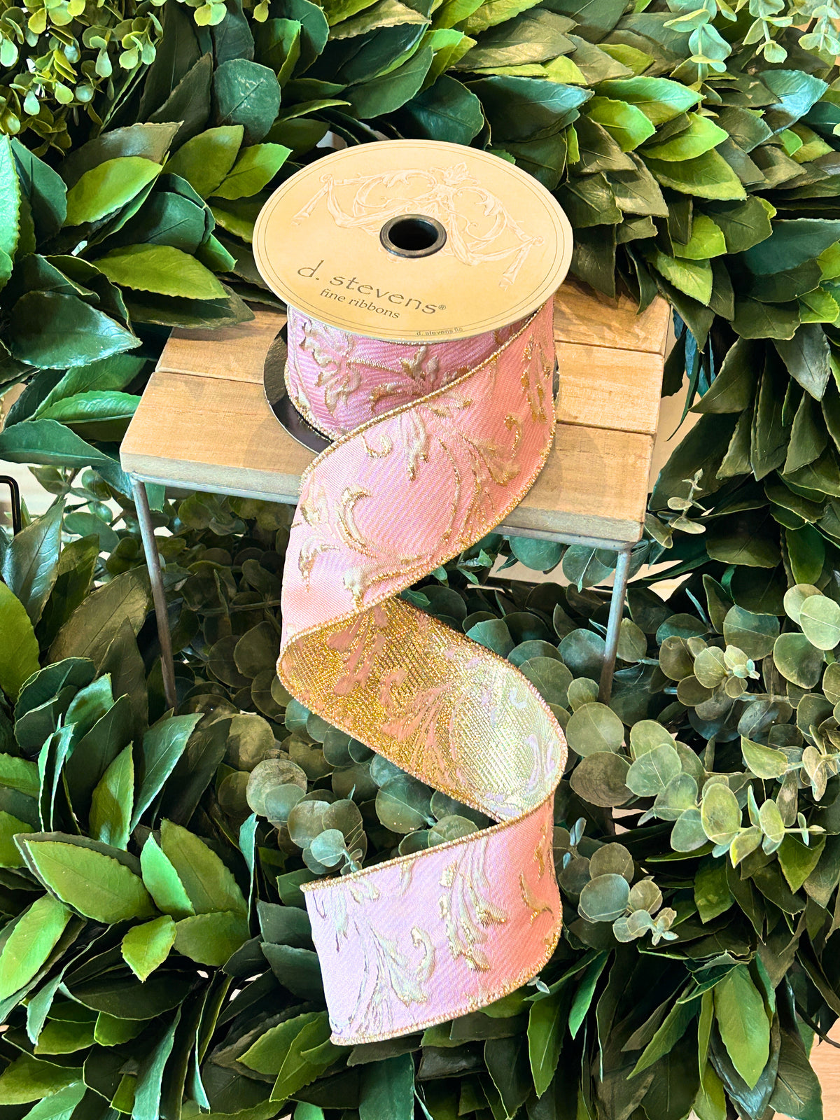 Pink Floral Gold Metallic - 2.5”x10yds