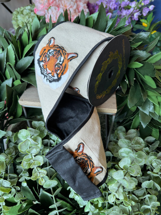 Embroidered Tiger Ribbon - 4"x 5yd