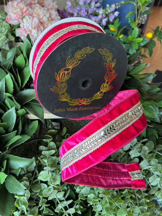 Fuschia Velvet Jeweled Ribbon - 2.5"x10yd