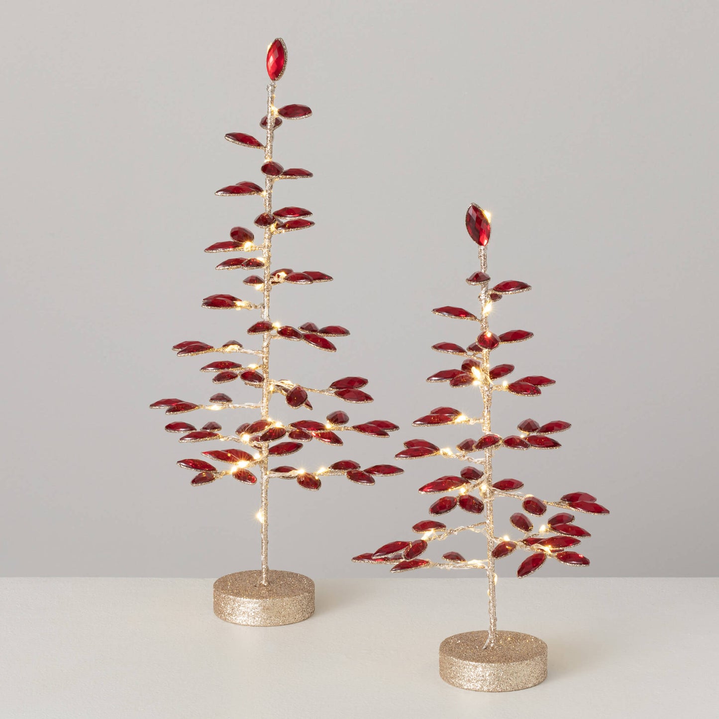 LED Gold Glitter Red Gem Tree Set