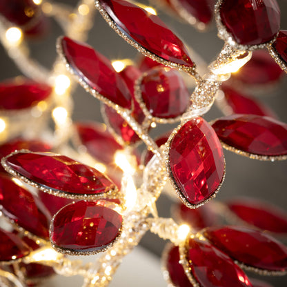 LED Gold Glitter Red Gem Tree Set