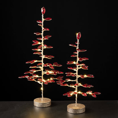 LED Gold Glitter Red Gem Tree Set