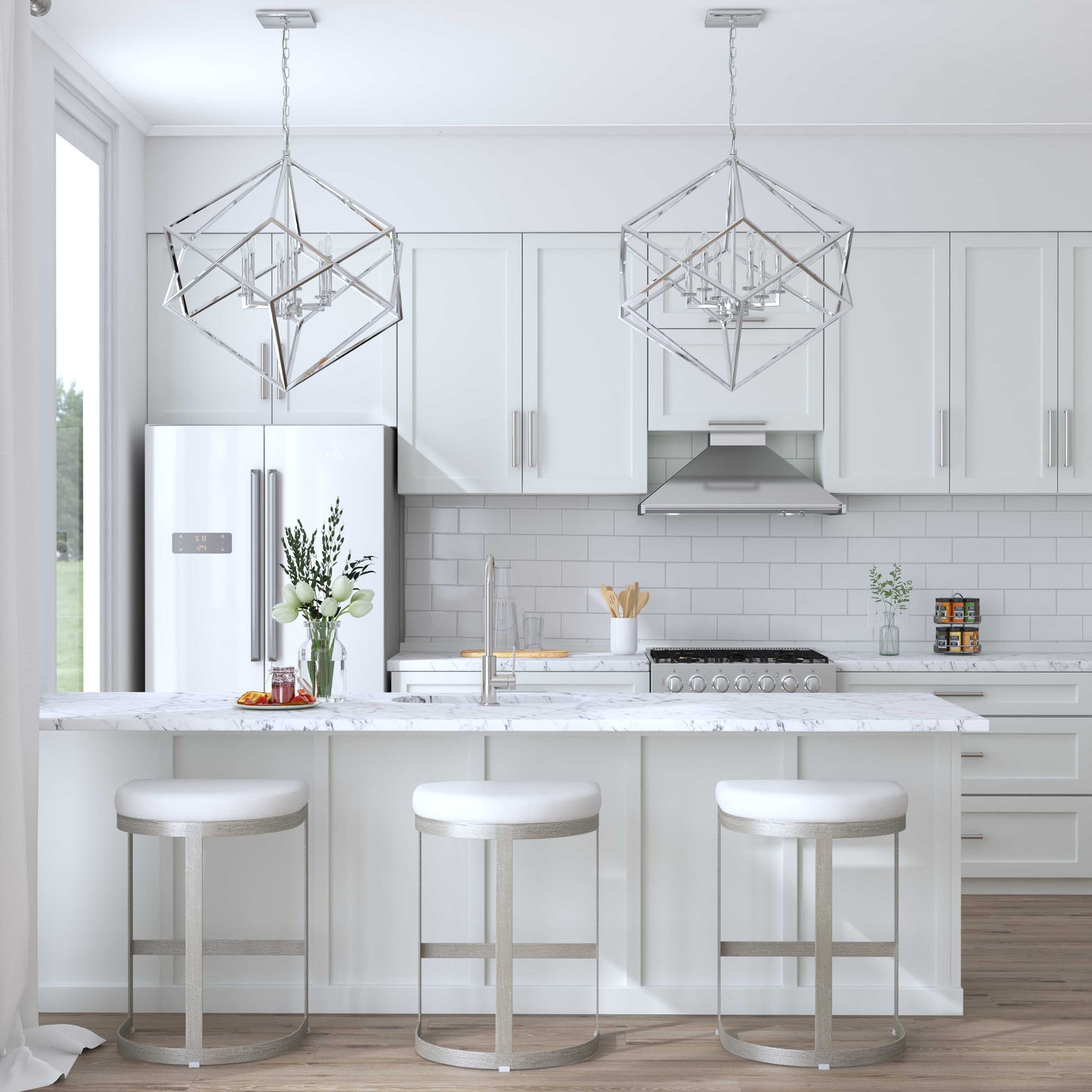 Euclid 6 Light Nickel Cube Pendant