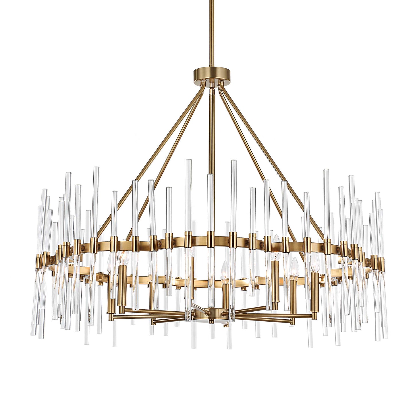 Crystal Stick 8 Light Brass Chandelier