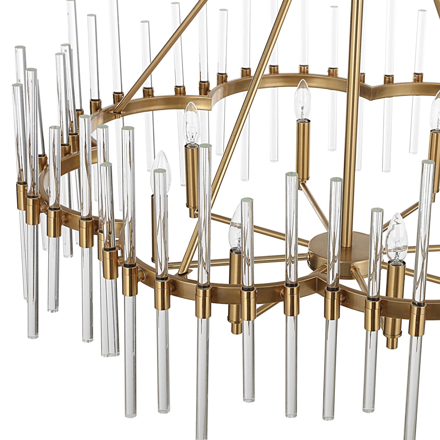 Crystal Stick 8 Light Brass Chandelier