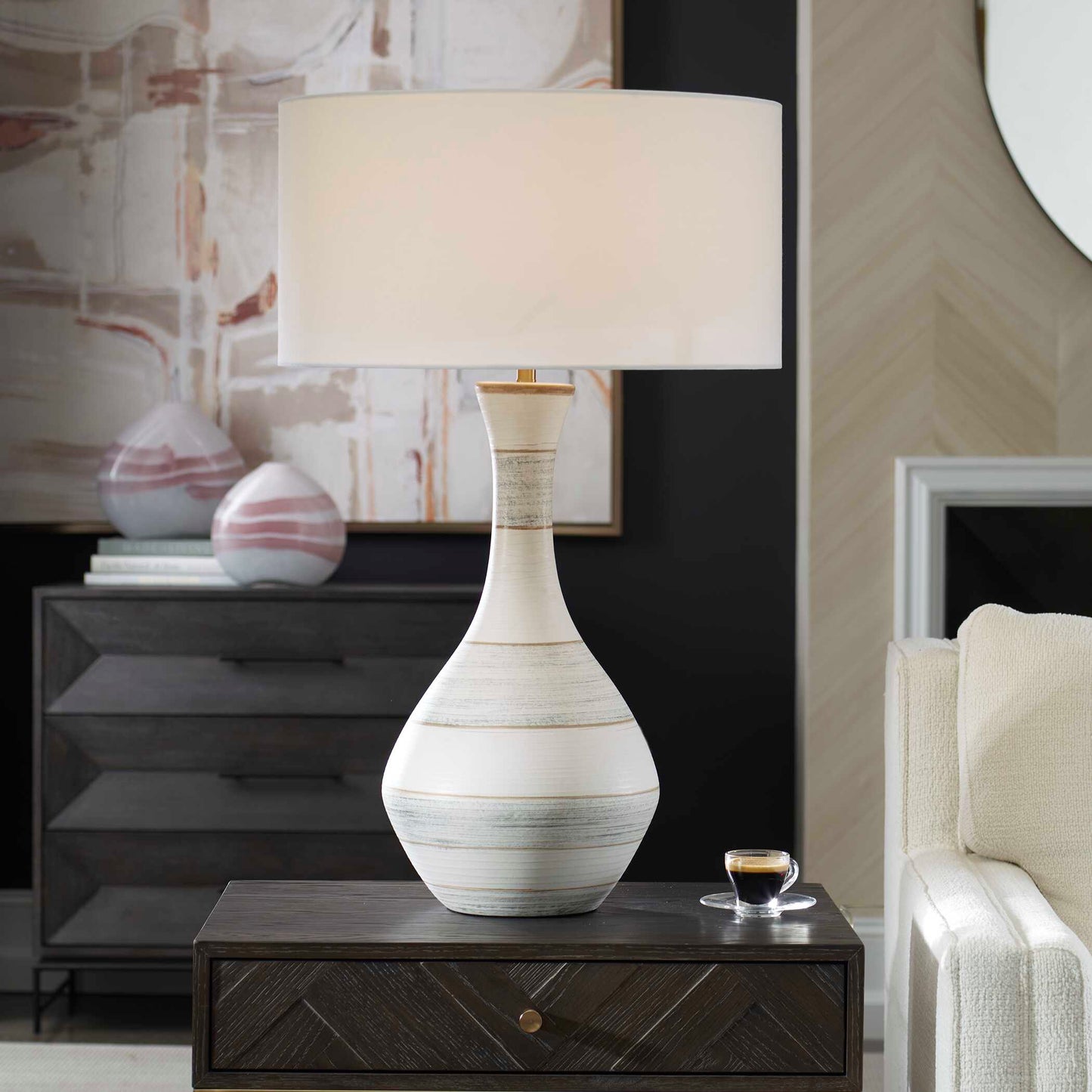 Potter Striped Ivory Blue Table Lamp