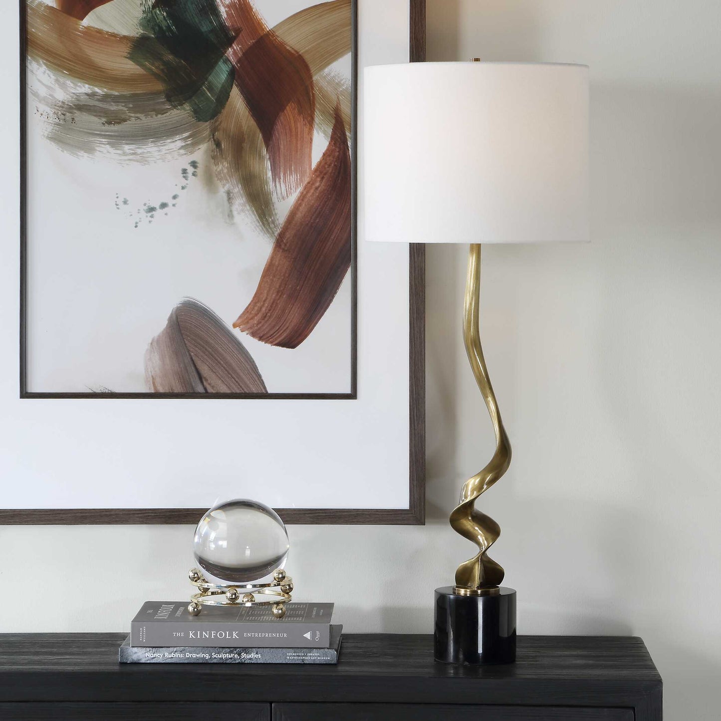 Spiraling Cordless Brass Buffet Lamp
