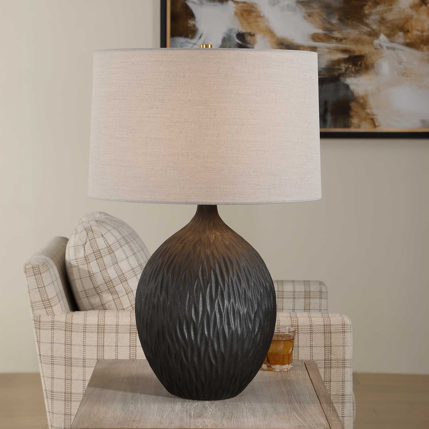 Levee Satin Black Table Lamp