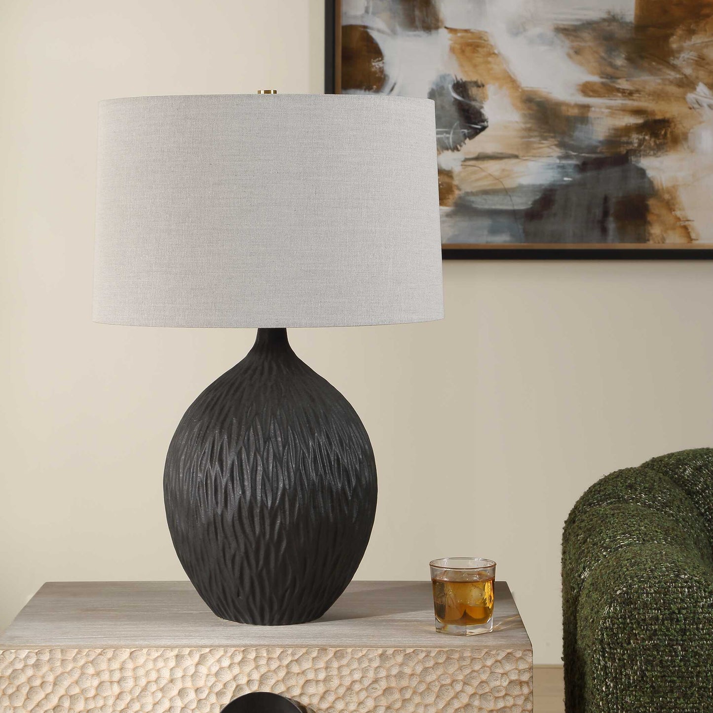 Levee Satin Black Table Lamp
