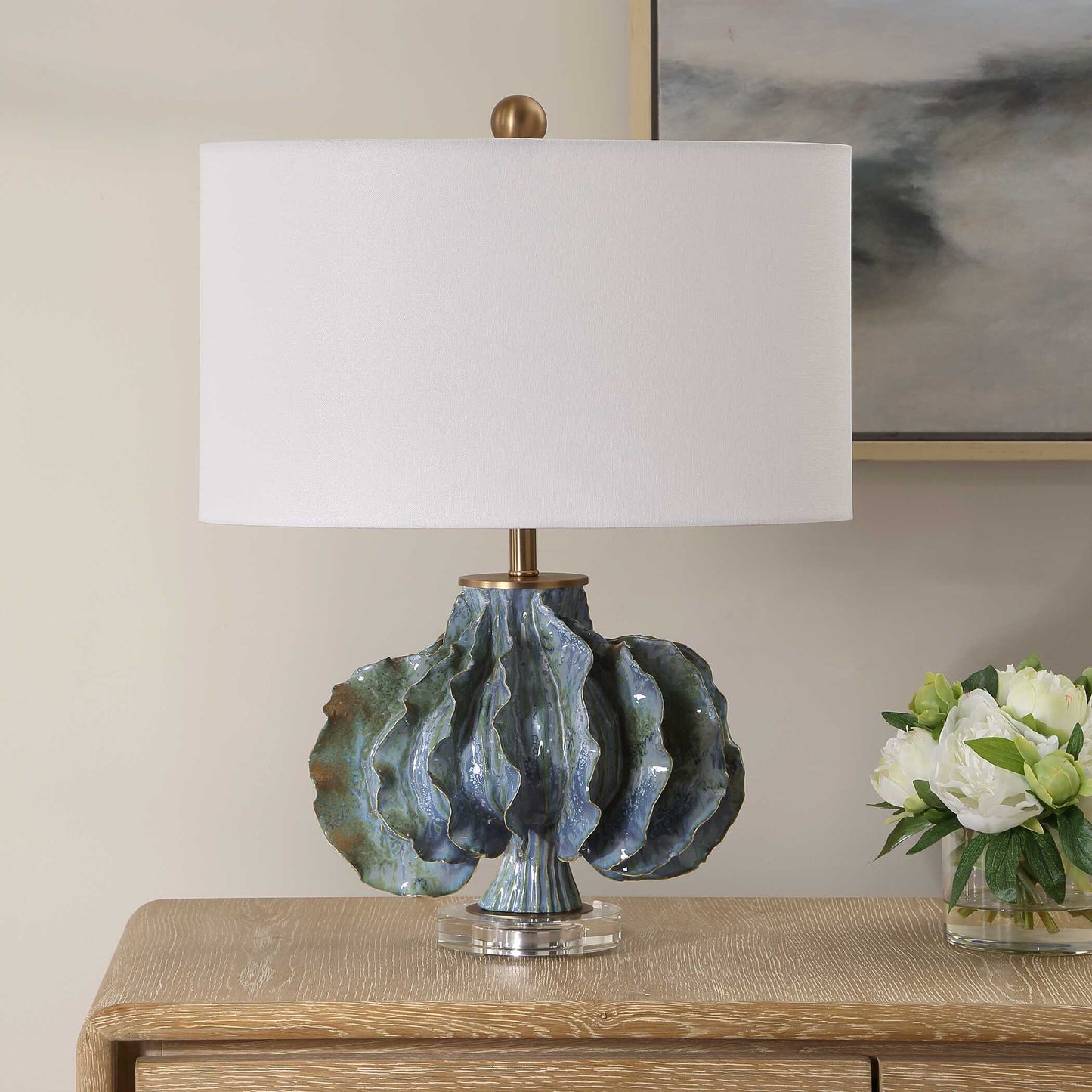 Ruffle Up Blue Green Table Lamp