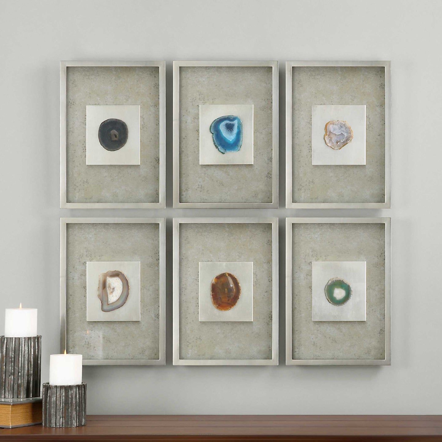 Agate Stone Silver Wall Art Set/6