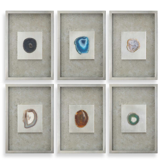 Agate Stone Silver Wall Art Set/6