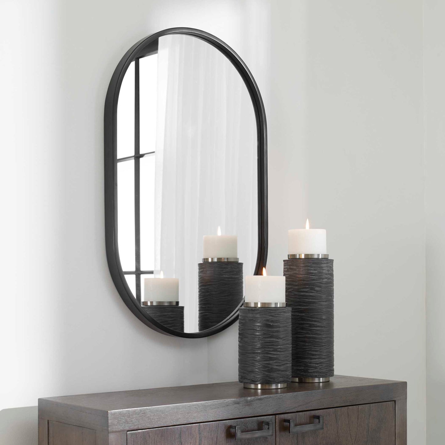 Varina Minimalist Black Oval Mirror