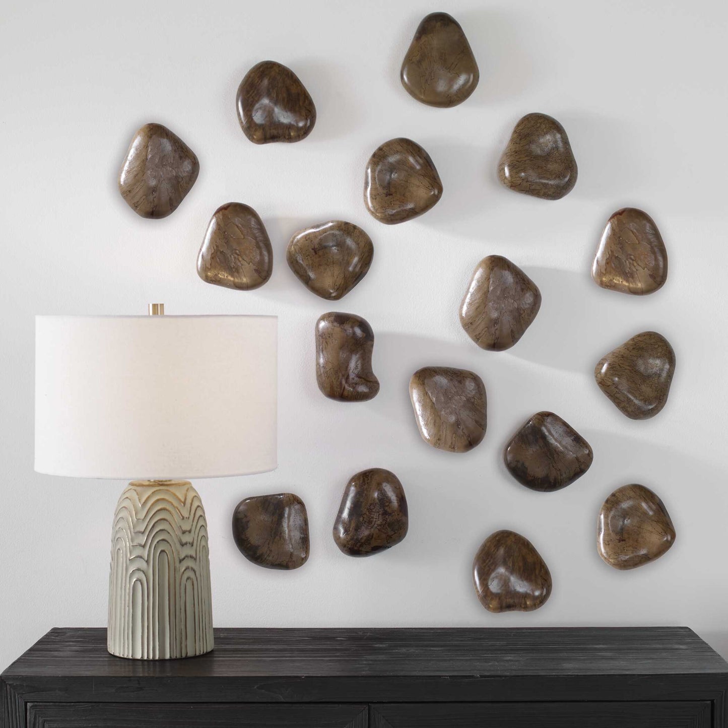 Pebbles Walnut Wood Wall Décor Set/9