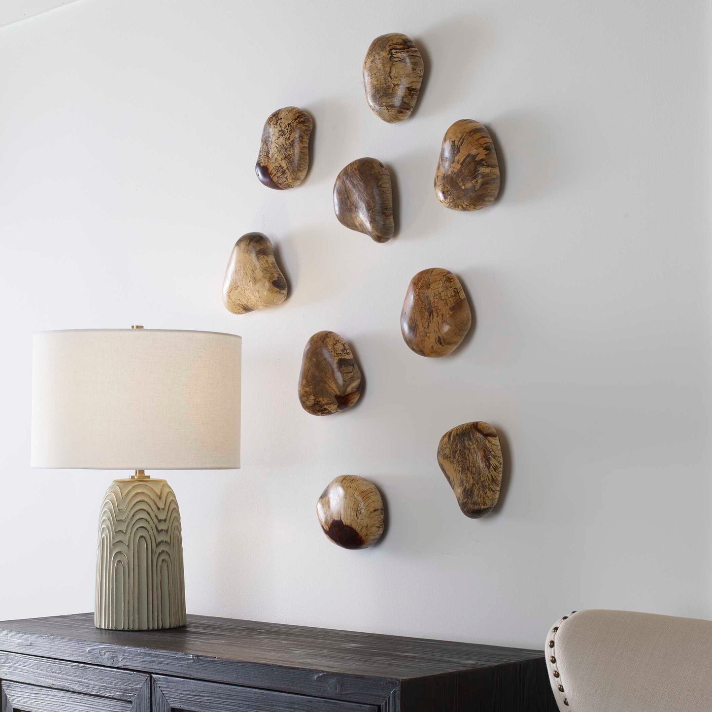Pebbles Blonde Wood Wall Décor Set/9