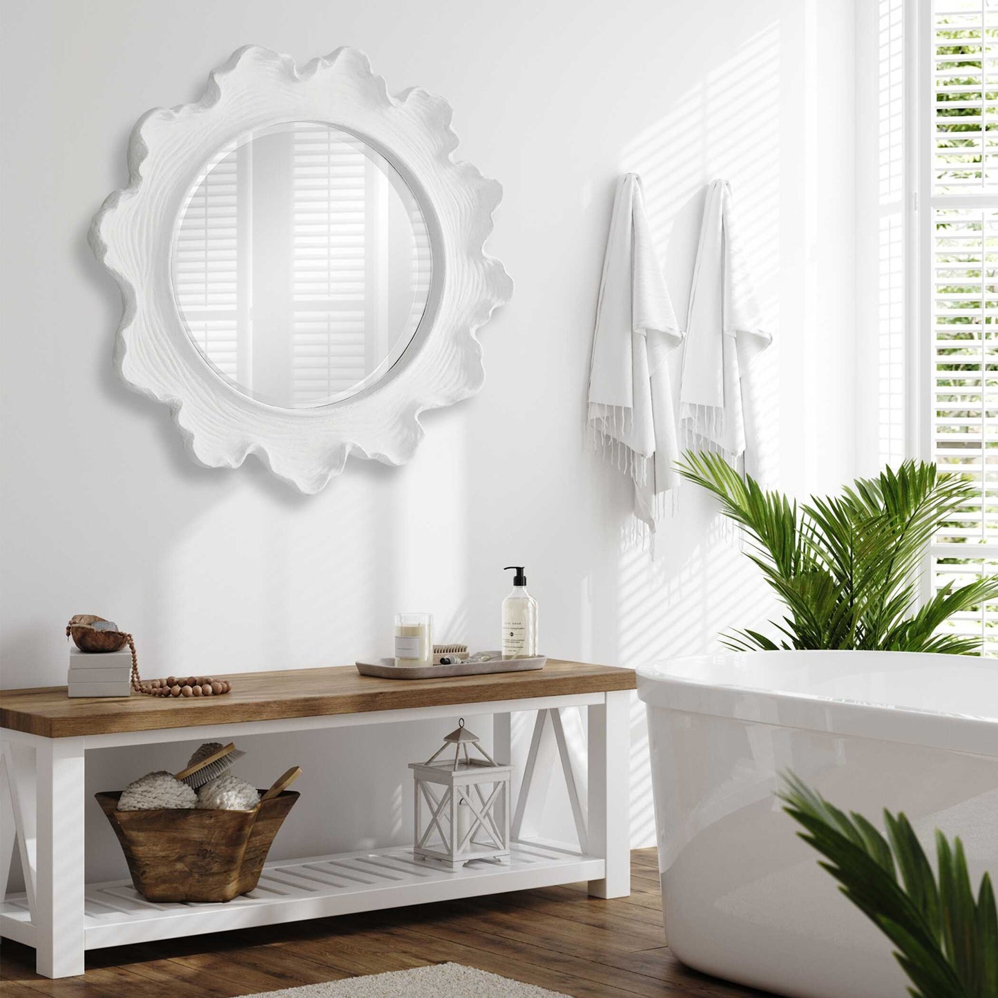 Sea Coral White Round Mirror