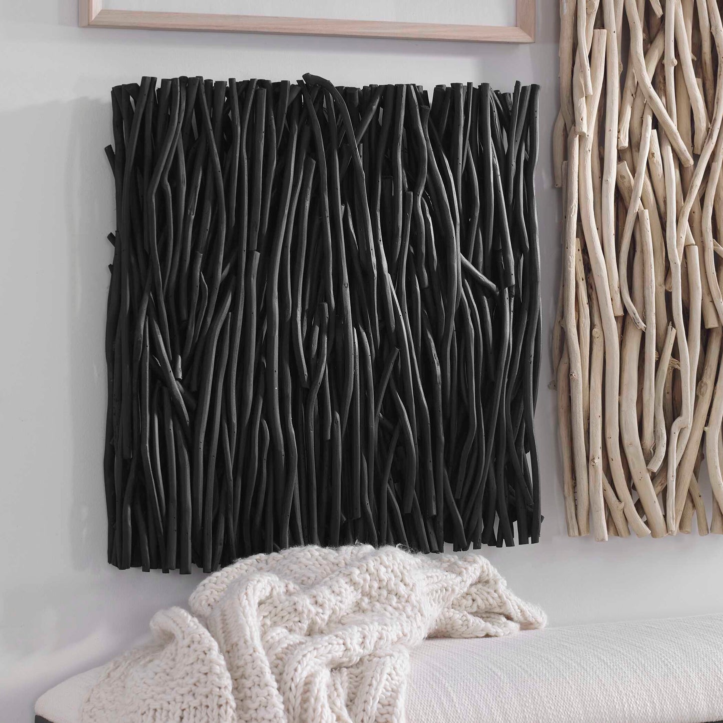 Gathered Teak Square Black Wood Wall Decor