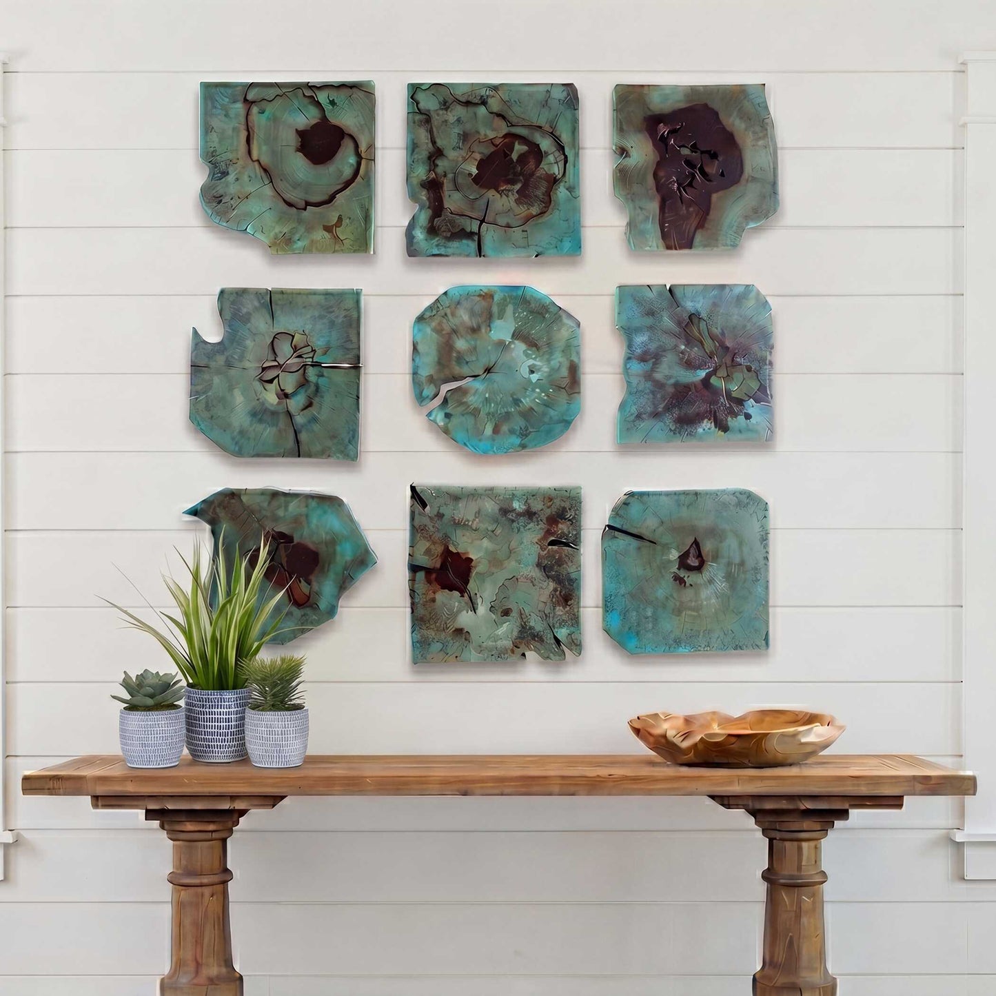 Bahati Wood Wall Décor In Blue Set/9