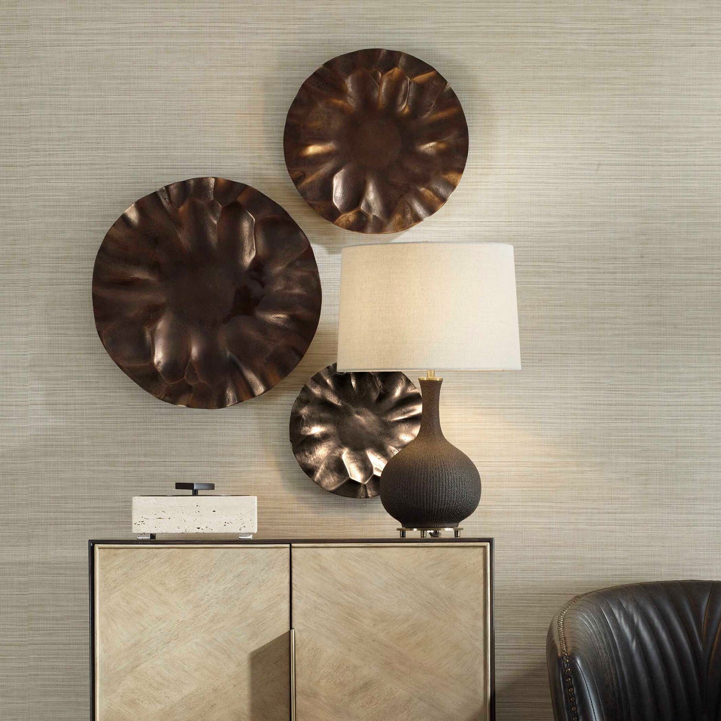 Peonia Outdoor Bronze Wall Art Set/3