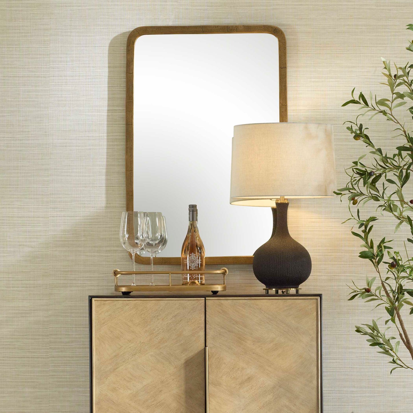 Vestry Antique Brass Mirror