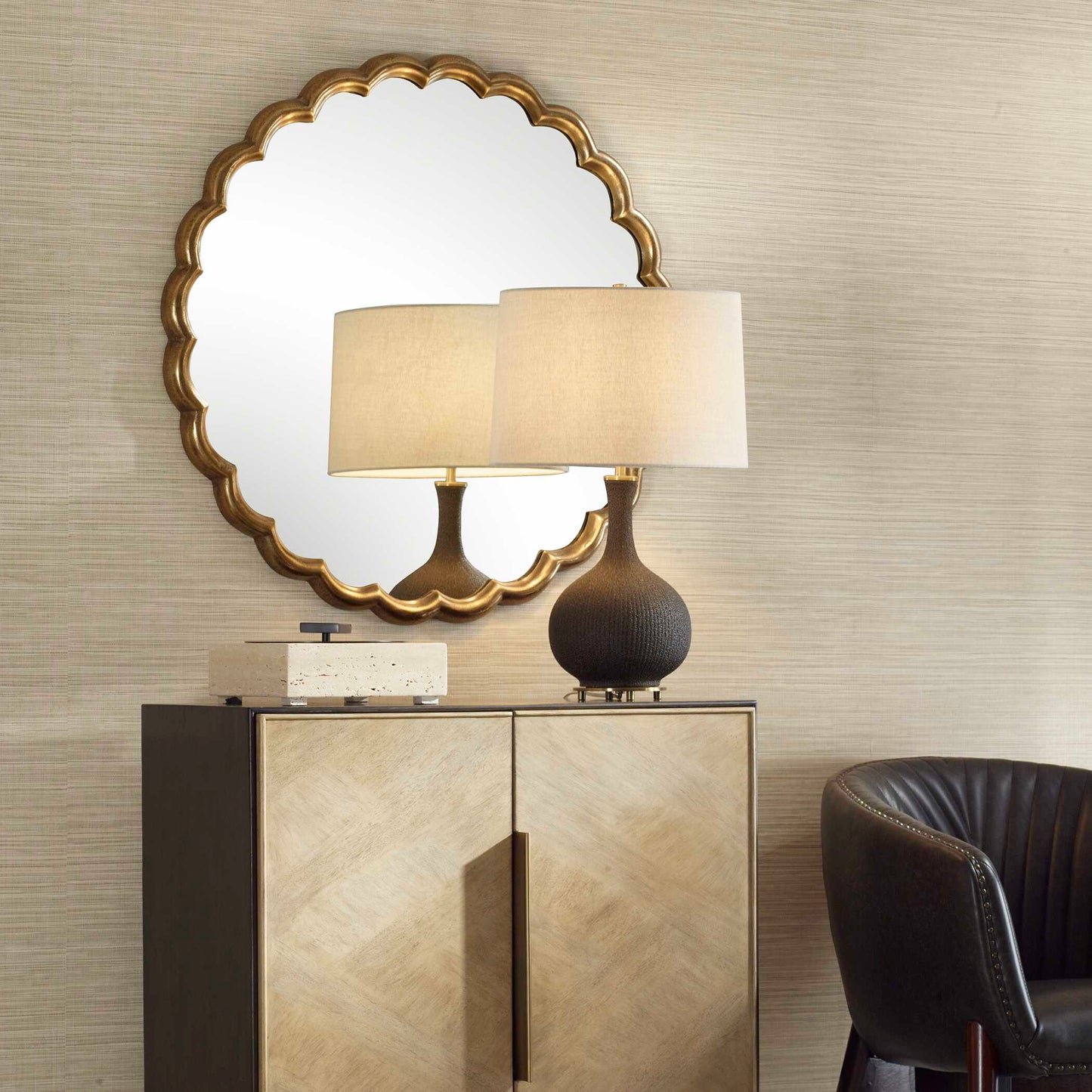 Cerrito Antique Brass Round Mirror